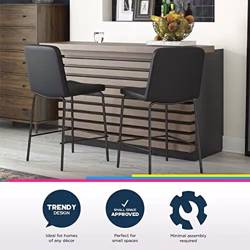 DHP Furniture Corey Counter Stool in Black Faux Leather, W: 51 cm, D: 46 cm, H: 88 cm – 6