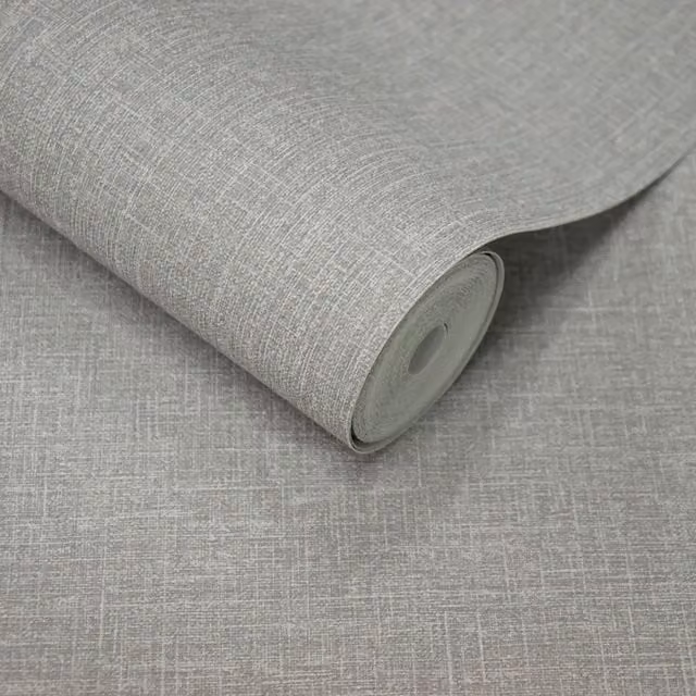 Grandeco Cirrus Plain Grey Scrubbable Wallpaper Roll
