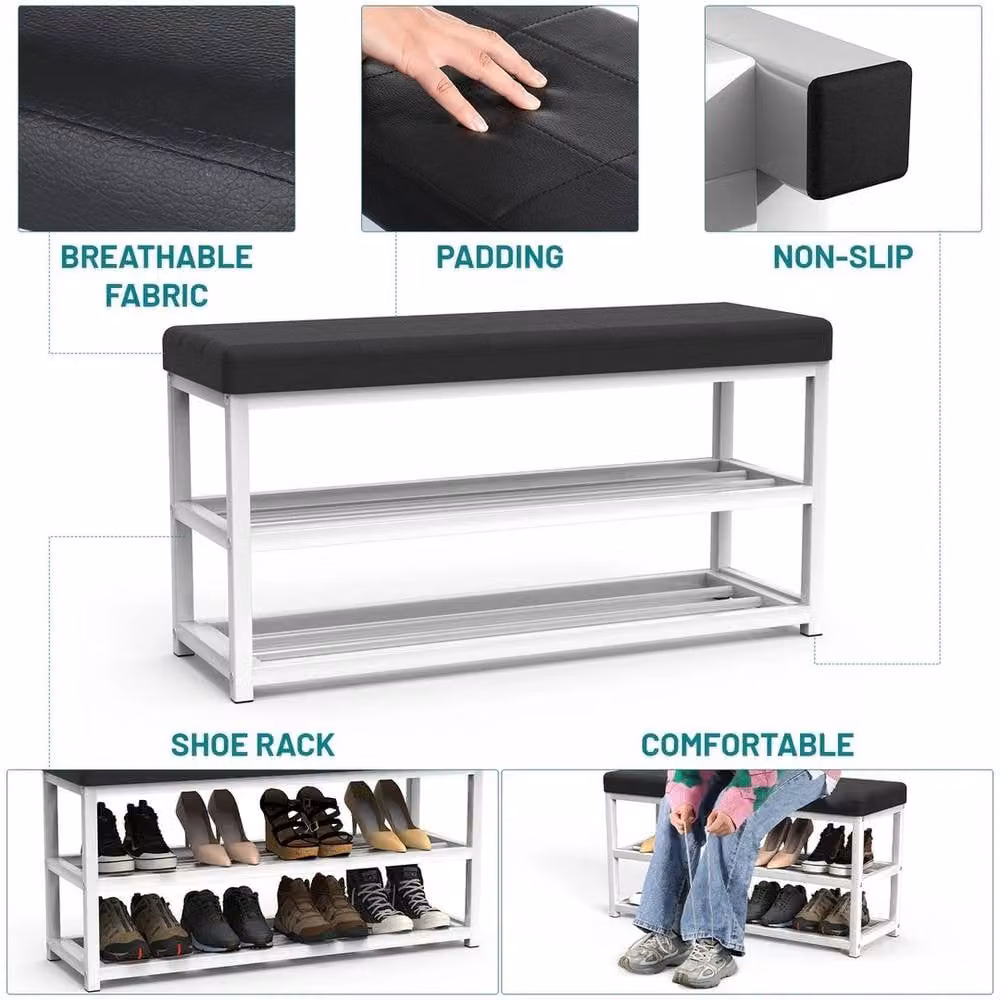 FORGEVIO 2 Tier Black Shoe Bench and Storage Rack – 5