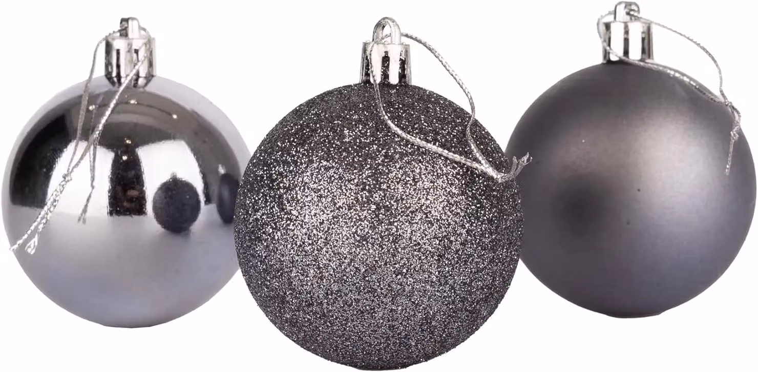 Shatchi Set of 3 Shatterproof Christmas Baubles in Grey and Silver, 15 cm Round Hanging Decorations – 3