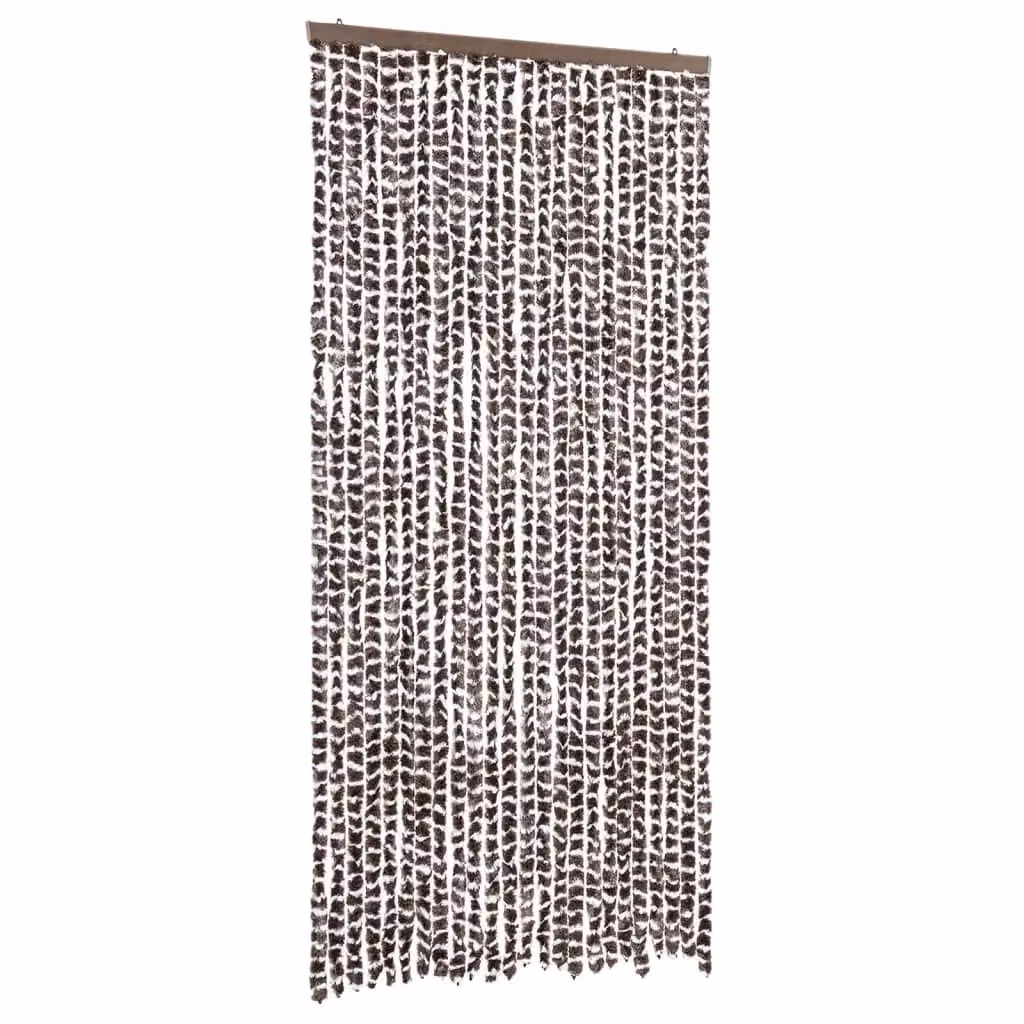 Berkfield Home Insect Curtain in Brown and White Chenille, W: 100 cm, H: 220 cm – 2