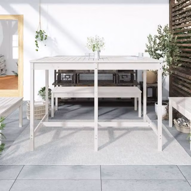 Berkfield Home White Solid Pine Rectangular Garden Table W/D/H: 159.5 x 82.5 x 110 cm – 1