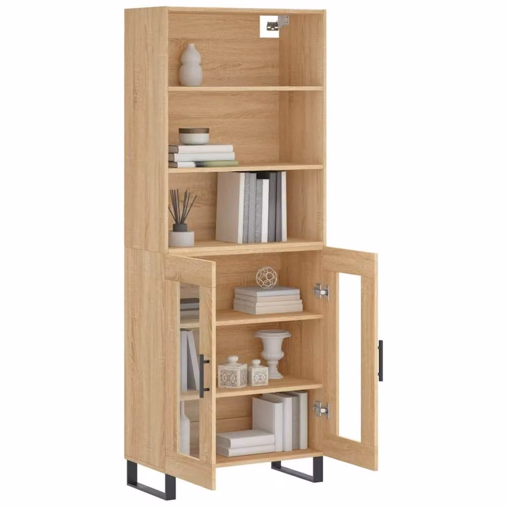 Berkfield Home Sonoma Oak Highboard with Glass Doors in Beige and Brown, W/D/H: 69.5 x 34 x 180 cm – 2