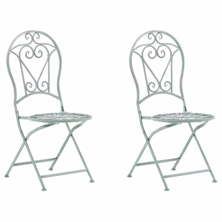 Wyld and Coco Set of 2 Vintage Distressed Green Metal Outdoor Foldable Chairs