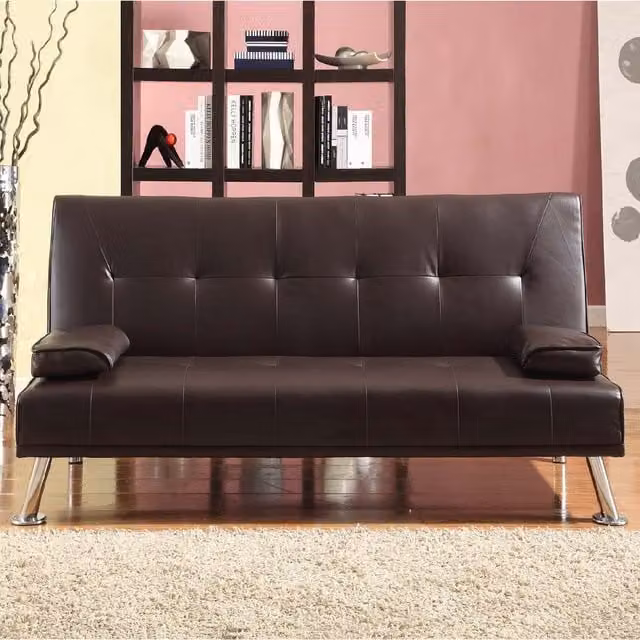 Comfy Living Brown Faux Leather Click Clack Sofa Bed