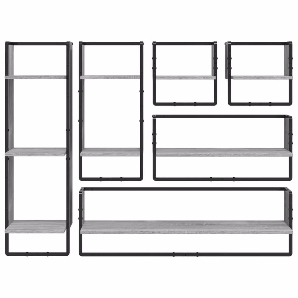 Berkfield Home 6 Piece Grey Sonoma Wall Mounted Shelf Set with Hanging Rods – 4