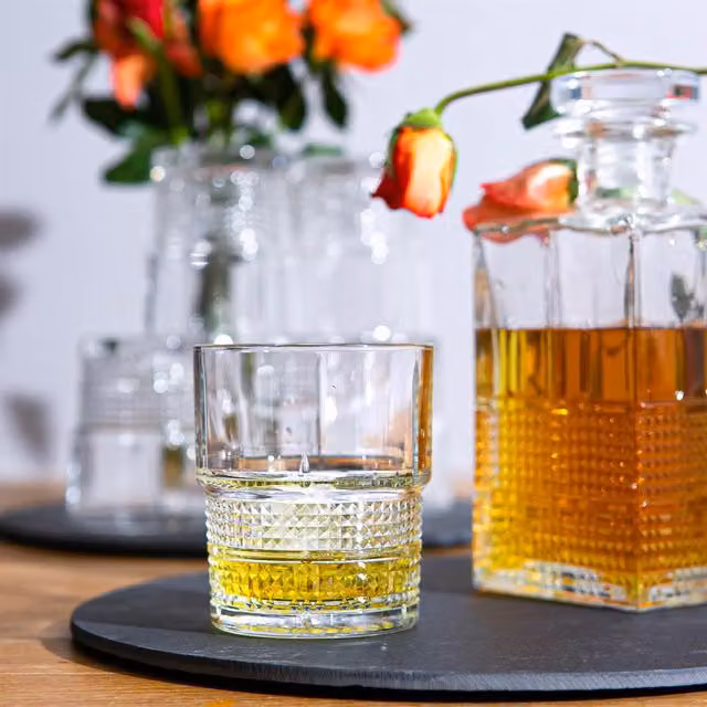 Bormioli Rocco Geometric Tumbler Glasses, Transparent, 370 ml, Set of 12