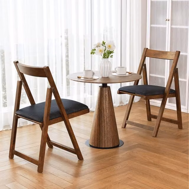 Costway Set of 2 Grey Fabric Foldable Dining Chairs with Rubberwood Upholstered Frames