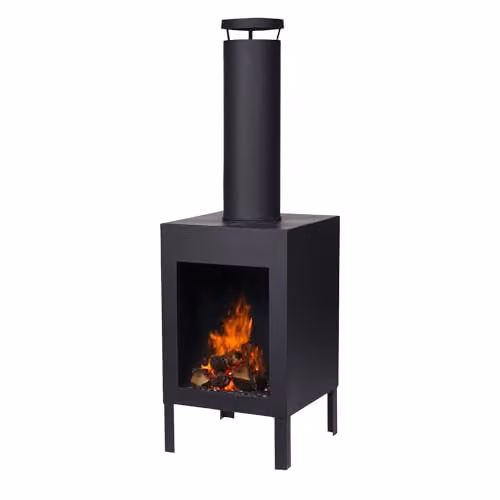 Jack Stonehouse Modern Square Black Metal Chiminea Wood Log Burner, Height: 100 cm