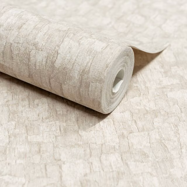 Grandeco Boutique Azobe Cork Effect Embossed Wallpaper in Beige