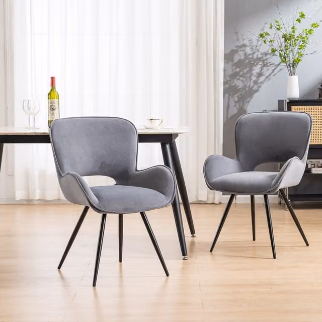More4Homes Set of 4 Lily Modern Grey Velvet Dining Chairs with Armrests