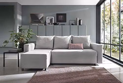 Abakus Direct Oslo Reversible L-Shape Corner Sofa Bed with Lift-Up Storage in Grey Fabric – 3
