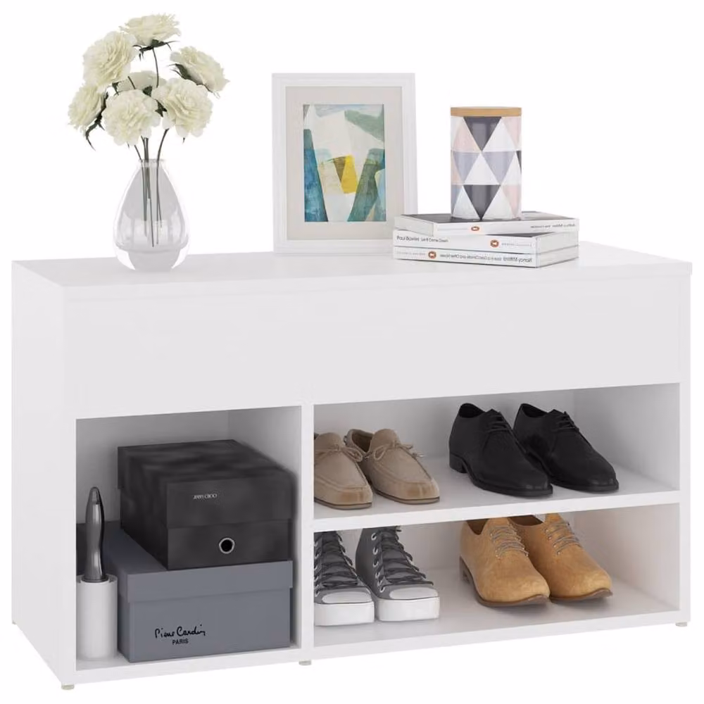 Berkfield Home White MDF Shoe Bench with Back Panel, W/D/H: 80 x 30 x 45 cm – 2