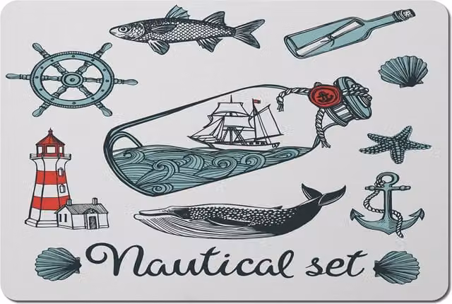 Nauticle Maritime Graphic Rectangular Placemat in Blue and Multicolour