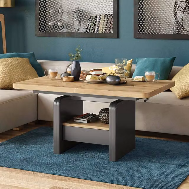 Heze Furniture Lexus 2 in 1 Extending Coffee Table in Artisan Oak and Anthracite, W/D/H: 120-180 cm