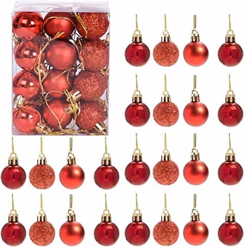Shatchi 24-Piece Shatterproof Christmas Bauble Set in Red and Gold
