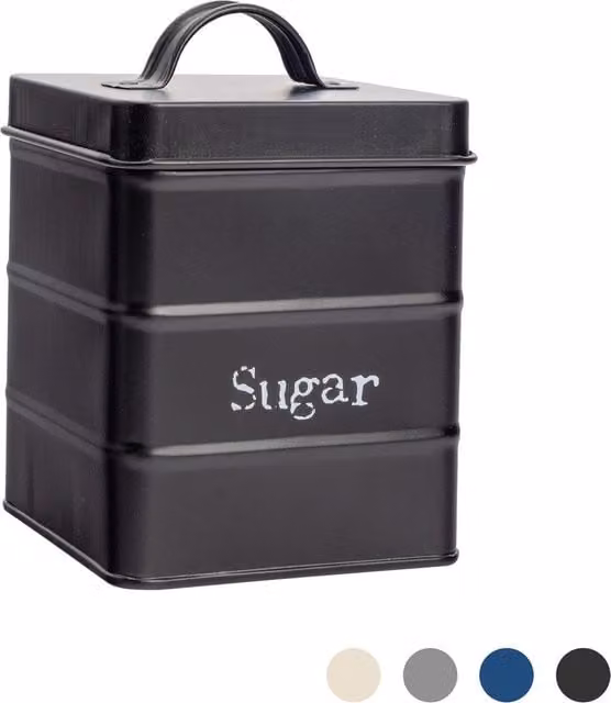 Harbour Housewares Airtight and Leakproof Metal Sugar Canister in Black and White