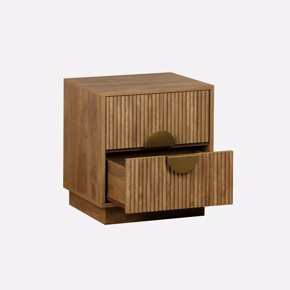 sweeek 2-Drawer Bedside Table in Brown Mango Wood Effect with Gold Accents, W/D/H: 38 x 38 x 50 cm – 2
