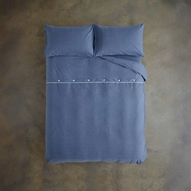Deyongs Southwick Melange-Look Super King Fitted Sheet, Blue, 180 x 200 cm