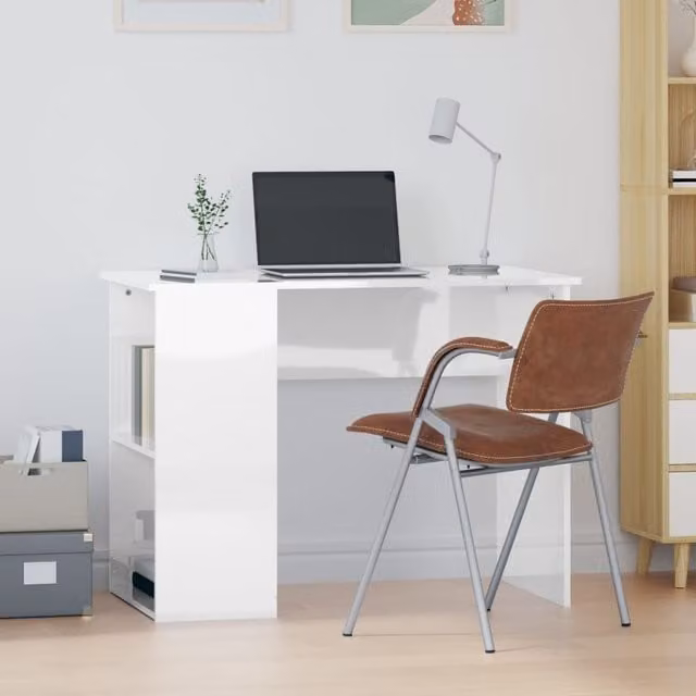 Berkfield High Gloss White Computer Desk, W/D/H: 100 x 55 x 75 cm