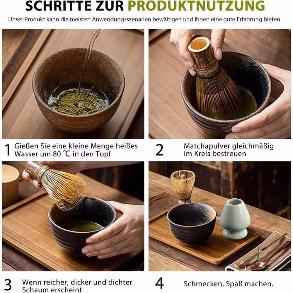EONLION 4-Piece Bamboo Matcha Whisk Set in Brown – 2