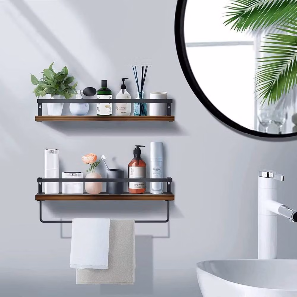 Kelvenix Set of 2 Brown Industrial Pine Wood Floating Shelves – 3