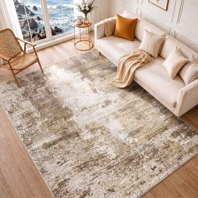 Livabliss San Francisco Modern Abstract Marble Living Room Rug in Multicolour Blue Grey Yellow and Brown, W: 200 cm, D: 275 cm