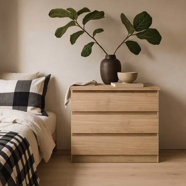 Wyld Haus Budapest 3 Drawer Chest in Natural Oak Effect Brown and Beige – 1
