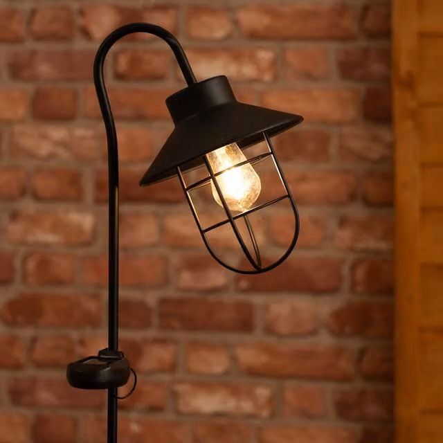 ValueLights Fisherman's Lantern Solar Stake Light in Black with Warm White Glow
