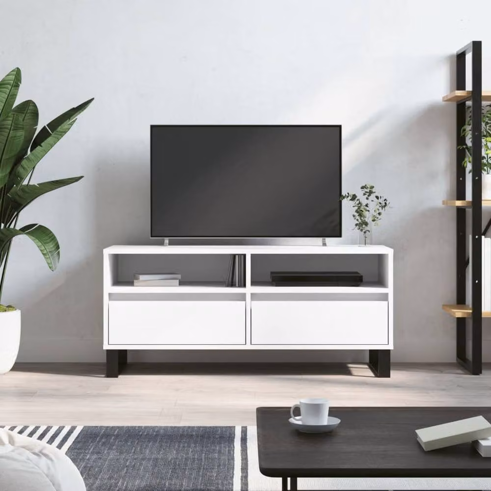 Berkfield Home Modern White TV Cabinet in Matt MDF and Metal, W/D/H: 100 x 34.5 x 44.5 cm – 2