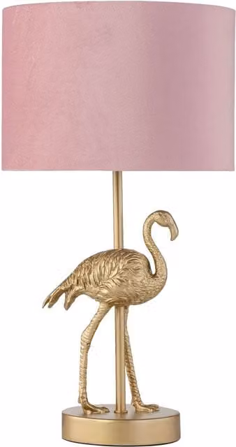 First Choice Lighting Flamingo Gold and Pink Table Lamp with Fabric Shade