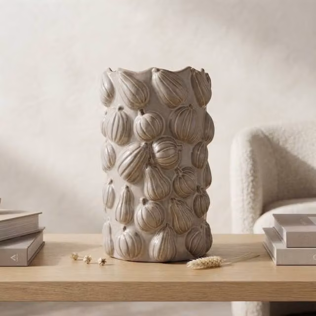 Garden Greatness Blanc Pumpkin Harvest Ceramic Vase in White and Multicolour
