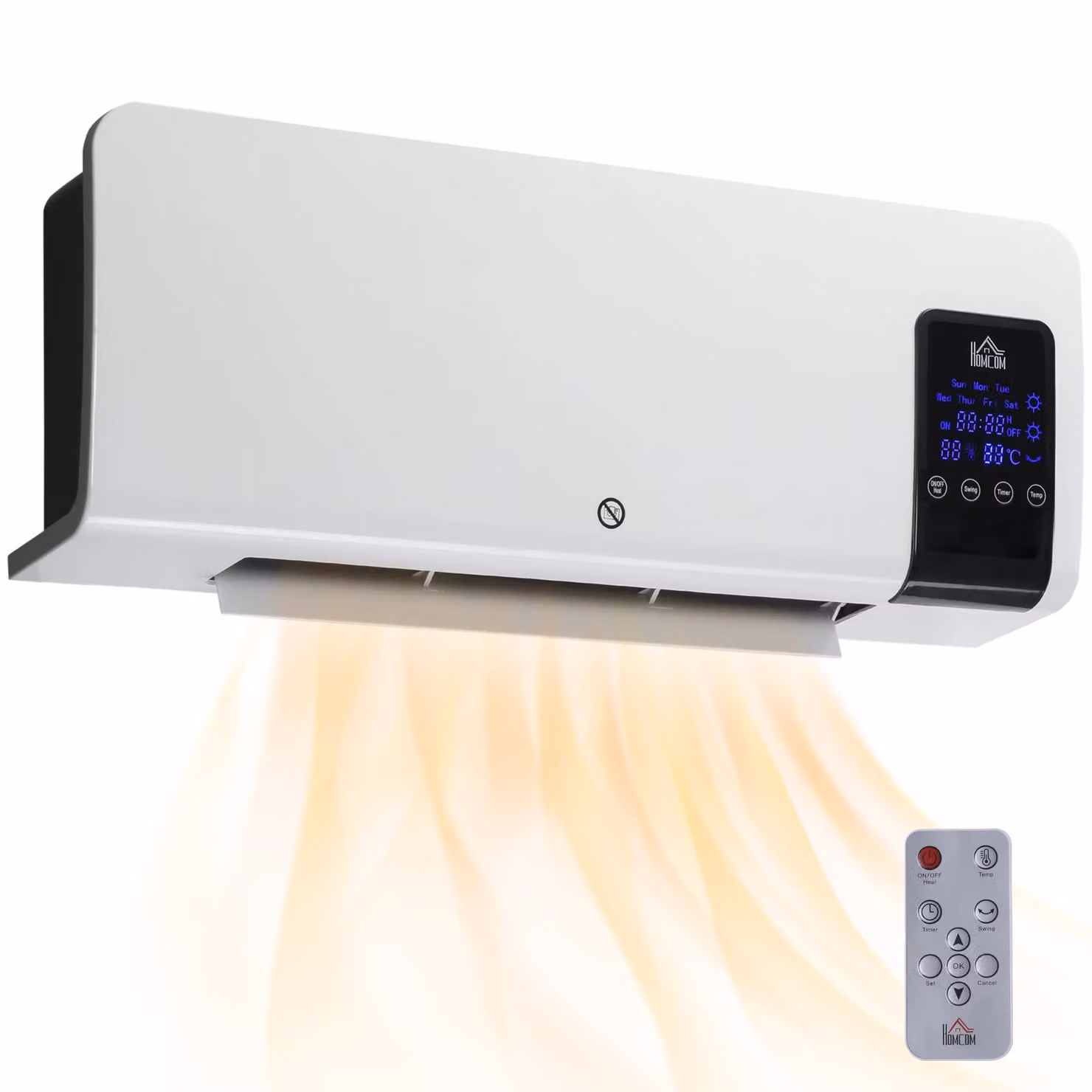 HOMCOM Wall Mounted Electric Ceramic Heater in White with Timer, Thermostat and Remote Control – 2