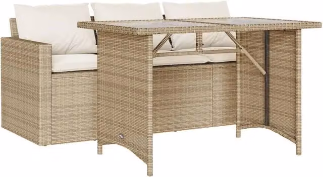 Berkfield Home 2 Piece Modern Garden Dining Set with Beige Cushions and Poly Rattan – 1