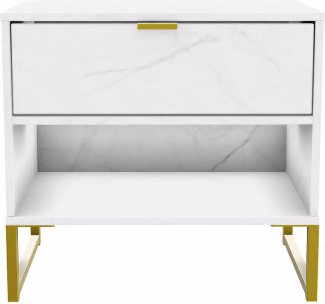 Ready Assembled 2 U Tamworth Bedside Table with 1 Drawer and 1 Open Shelf in Off-White