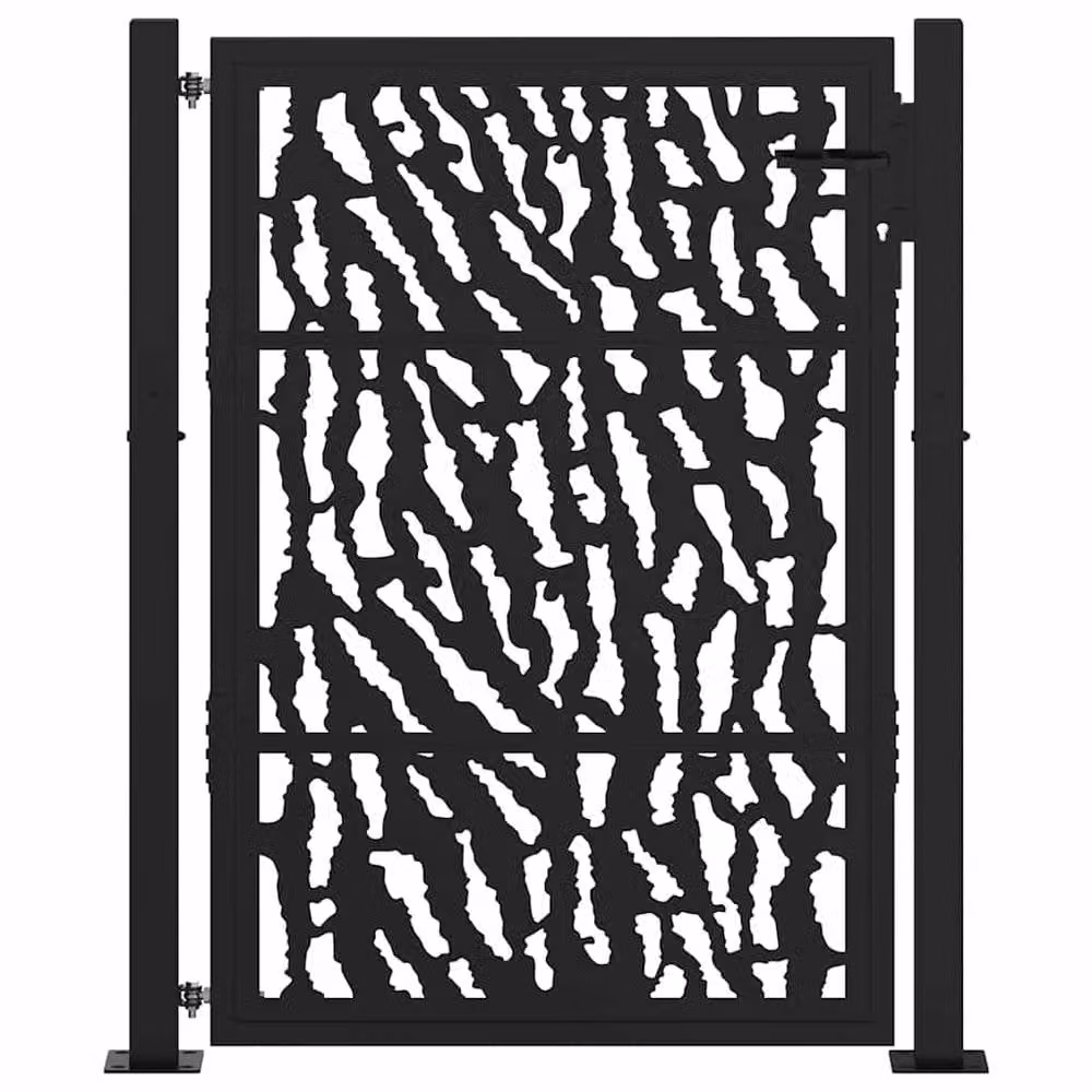 Berkfield Black Steel Garden Gate with Trace Design, W: 105 cm, H: 130 cm – 3