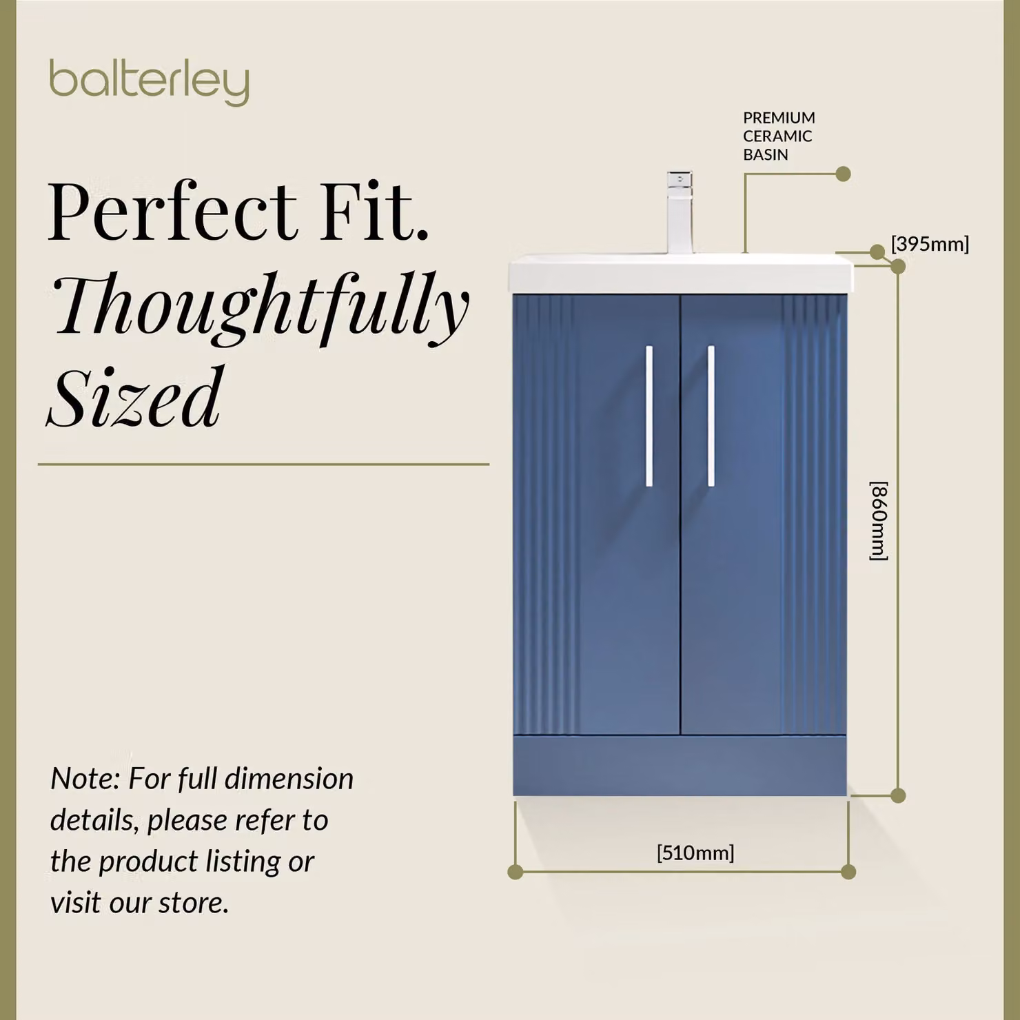 Balterley Floor Standing 2 Door Vanity Unit with Thin-Edge Basin, Satin Blue – 4