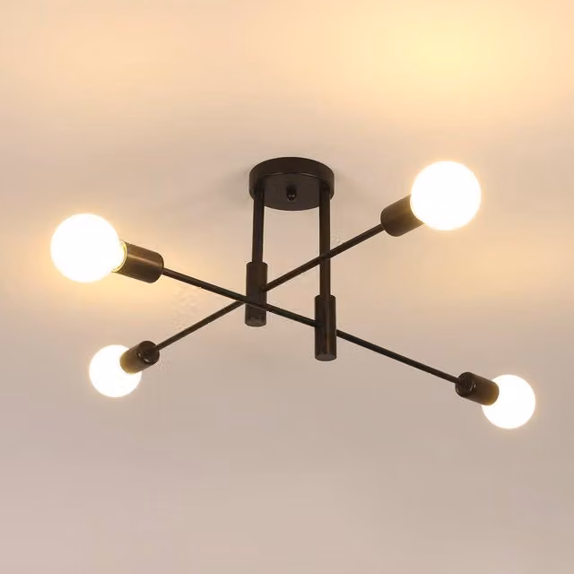 Pheashine Black Sputnik Ceiling Light, 4-Light Industrial Metal Design with E27 Sockets – 1