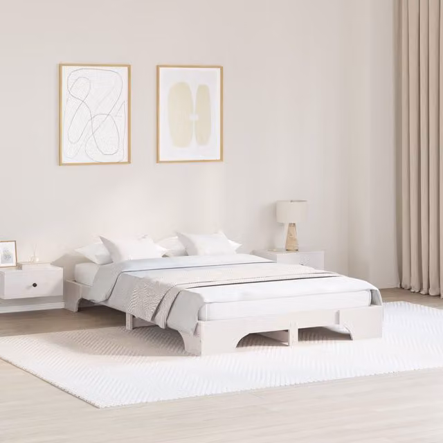 Berkfield Home White Solid Pine Wood Bed Frame W/D/H: 120 x 200 cm