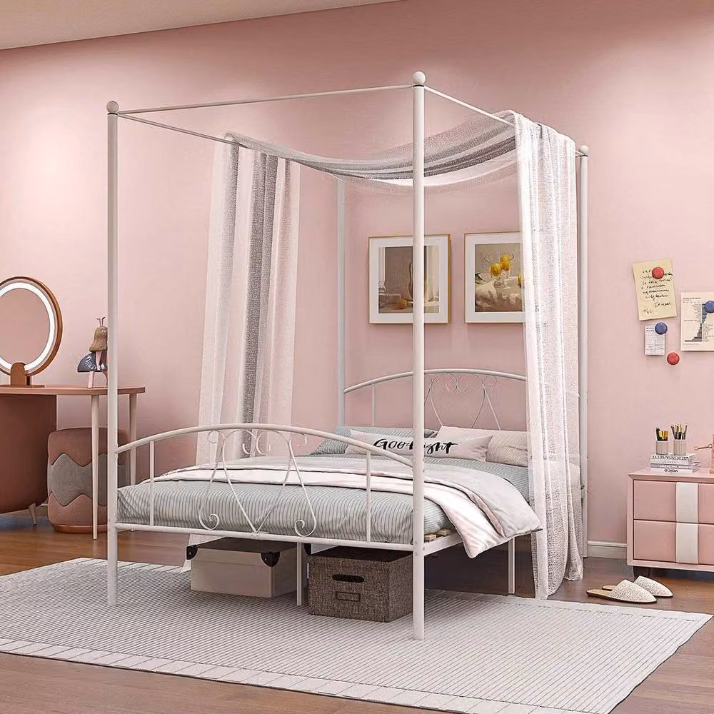FORGEVIO Metal Canopy Bed Frame in White – 2