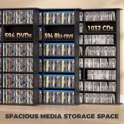 HOMCOM Black Media Storage Unit with 24 Compartments and Adjustable Shelves – 4