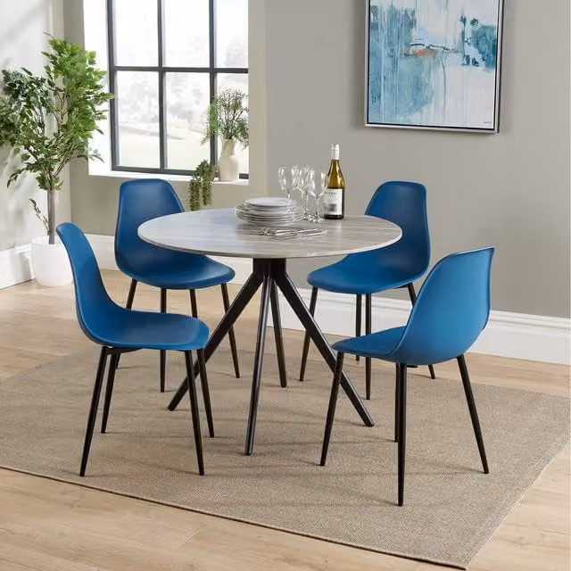 Core Products Ltd Aspen Round Dining Table and Four Plastic Curve Chair Set, Blue, Diameter: 100 cm