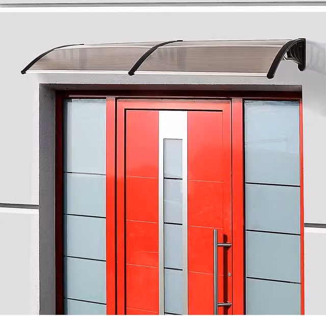 HOMCOM Wall-Mounted Curved Window Porch Canopy Awning with Brown Polycarbonate Sheet and Black Aluminium Brackets