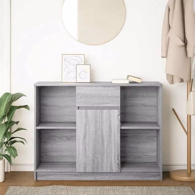 Berkfield Home Modern Sideboard with Drawer in Grey Sonoma, W/D/H: 101 x 35 x 76 cm