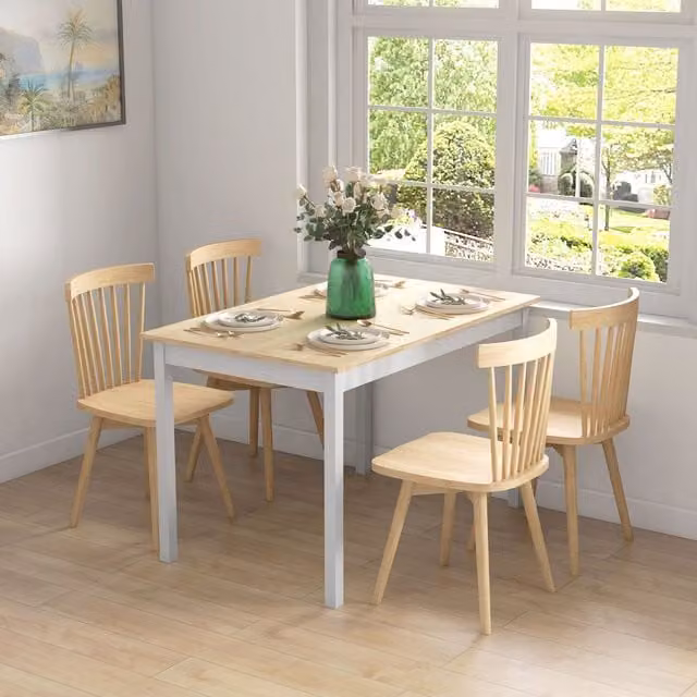 HOMCOM Farmhouse Rectangular Dining Table with Pine Wood Frame in Yellow and White