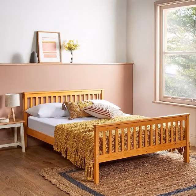 Home Treats Modern Solid Pine Wood Bed Frame, Brown, W/D/H: 140 x 200 x 82 cm