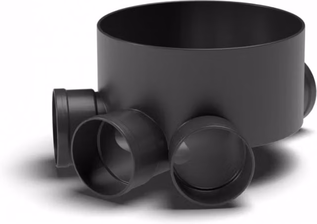 Clark-Drain Inspection Chamber Base Level Invert with 3 Fixed Inlets, 320mm Diameter, Black