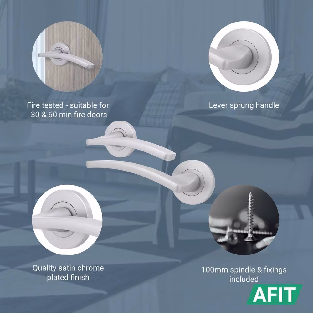 AFIT Satin Chrome Fire Door Lever On Rose Handles, 4 Pack, Silver – 2