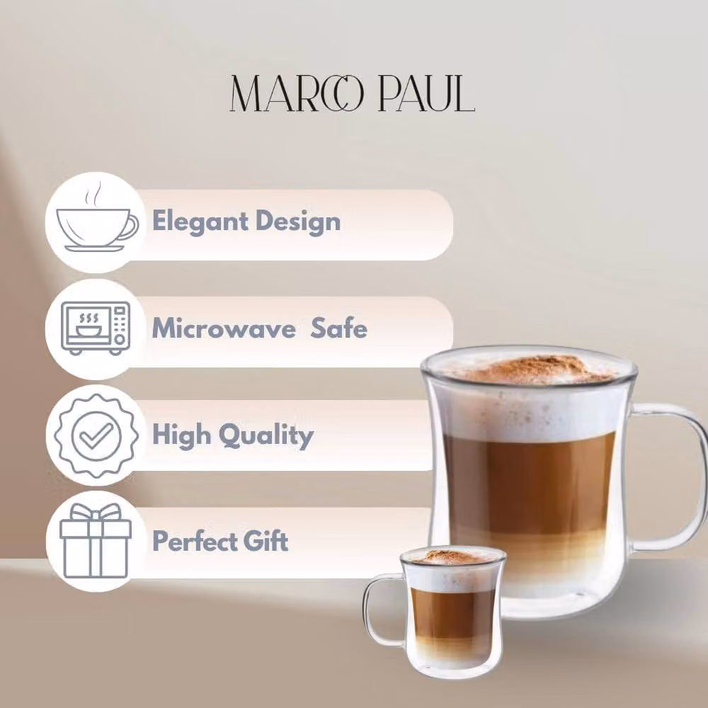 Marco Paul Set of 2 Clear Double Wall Glass Tumblers with Handles – 3