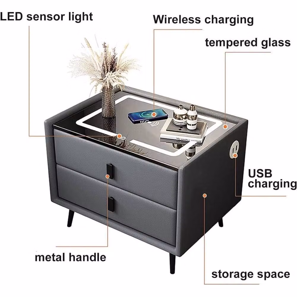 KORVIXA Modern 2 Drawer Bedroom Chest in Grey and Black with Integrated Lighting W/D/H: 100 x 100 cm – 2